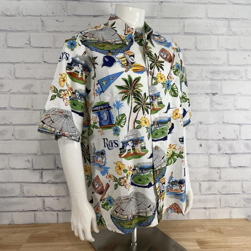 Reyn Spooner Shirt Men's Large Button Up Tampa Bay Rays Baseball MLB Camp NWT - Picture 8 of 14